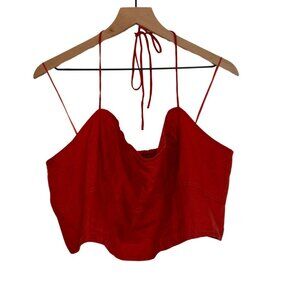 Banana Republic Red Linen Blend Smocked-Back Halter Crop Top – XL